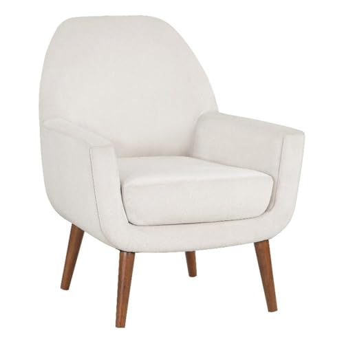 Comfort Pointe Accera Mid-Century Sea Oat Cream Velvet Arm Chair With Brown Solid Wood Legs